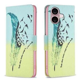 For iPhone 16 Colored Drawing Pattern Leather Phone Case(Feather)