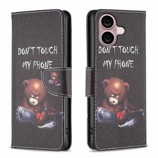 For iPhone 16 Plus Colored Drawing Pattern Leather Phone Case(Bear)