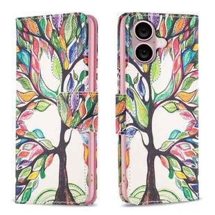 For iPhone 16 Plus Colored Drawing Pattern Leather Phone Case(Tree Life)