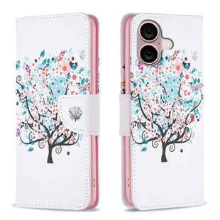 For iPhone 16 Plus Colored Drawing Pattern Leather Phone Case(Tree)