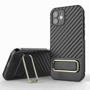 For iPhone 12 Wavy Textured Phone Case(Black + Gold)