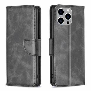 For iPhone 15 Pro Max Lambskin Texture Pure Color Flip Leather Phone Case(Black)