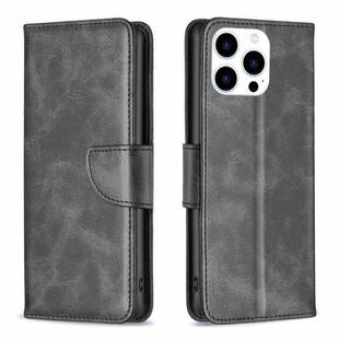 For iPhone 15 Pro Lambskin Texture Pure Color Flip Leather Phone Case(Black)