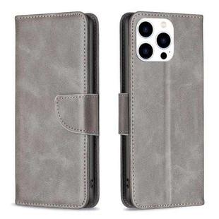 For iPhone 15 Pro Lambskin Texture Pure Color Flip Leather Phone Case(Grey)