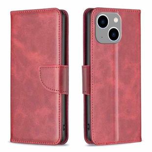 For iPhone 15 Plus Lambskin Texture Pure Color Flip Leather Phone Case(Red)
