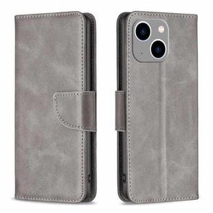 For iPhone 15 Plus Lambskin Texture Pure Color Flip Leather Phone Case(Grey)