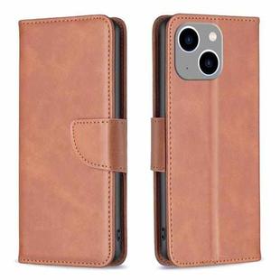 For iPhone 15 Plus Lambskin Texture Pure Color Flip Leather Phone Case(Brown)