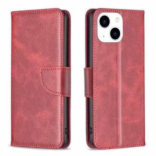 For iPhone 15 Lambskin Texture Pure Color Flip Leather Phone Case(Red)