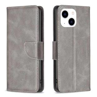 For iPhone 15 Lambskin Texture Pure Color Flip Leather Phone Case(Grey)