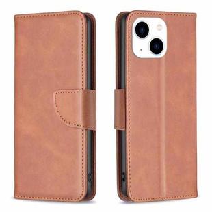 For iPhone 15 Lambskin Texture Pure Color Flip Leather Phone Case(Brown)