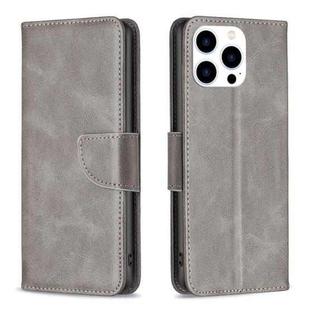 For iPhone 16 Pro Max Lambskin Texture Pure Color Flip Leather Phone Case(Grey)