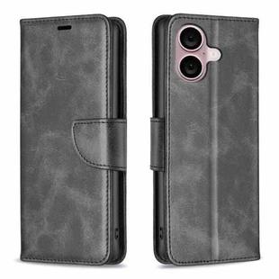 For iPhone 16 Lambskin Texture Pure Color Flip Leather Phone Case(Black)