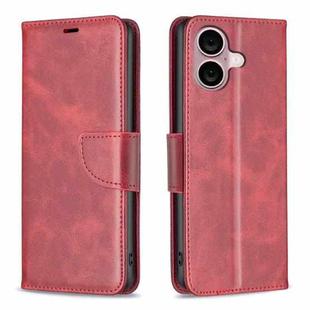 For iPhone 16 Lambskin Texture Pure Color Flip Leather Phone Case(Red)