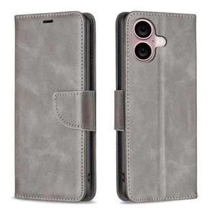 For iPhone 16 Lambskin Texture Pure Color Flip Leather Phone Case(Grey)