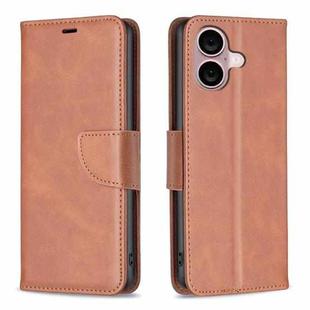 For iPhone 16 Lambskin Texture Pure Color Flip Leather Phone Case(Brown)