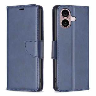 For iPhone 16 Plus Lambskin Texture Pure Color Flip Leather Phone Case(Blue)