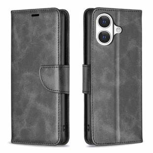 For iPhone 17 Lambskin Texture Pure Color Flip Leather Phone Case(Black)