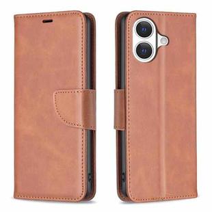 For iPhone 17 Lambskin Texture Pure Color Flip Leather Phone Case(Brown)