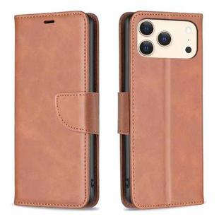For iPhone 17 Pro Max Lambskin Texture Pure Color Flip Leather Phone Case(Brown)