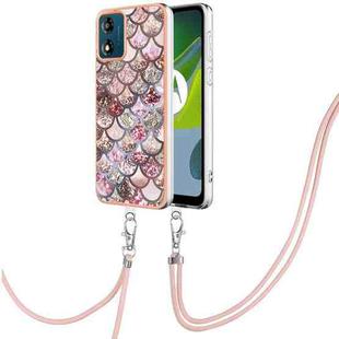 For Motorola Moto E13 Electroplating IMD TPU Phone Case with Lanyard(Pink Scales)