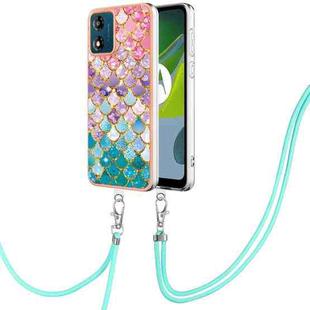 For Motorola Moto E13 Electroplating IMD TPU Phone Case with Lanyard(Colorful Scales)