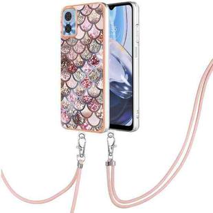 For Motorola Moto E22/E22i Electroplating IMD TPU Phone Case with Lanyard(Pink Scales)