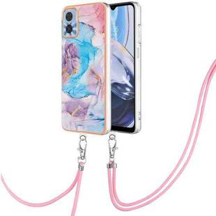 For Motorola Moto E22/E22i Electroplating IMD TPU Phone Case with Lanyard(Blue Marble)