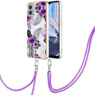 For Motorola Moto E22/E22i Electroplating IMD TPU Phone Case with Lanyard(Purple Flower)