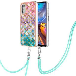 For Motorola Moto E32 4G/E32s Electroplating IMD TPU Phone Case with Lanyard(Colorful Scales)