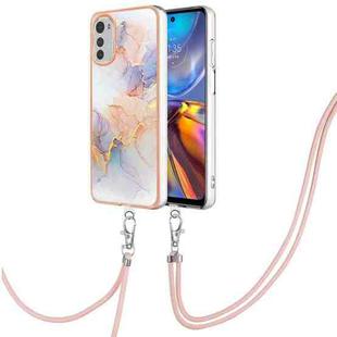 For Motorola Moto E32 4G/E32s Electroplating IMD TPU Phone Case with Lanyard(White Marble)