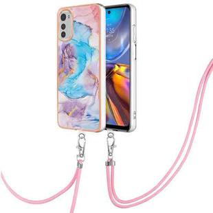 For Motorola Moto E32 4G/E32s Electroplating IMD TPU Phone Case with Lanyard(Blue Marble)