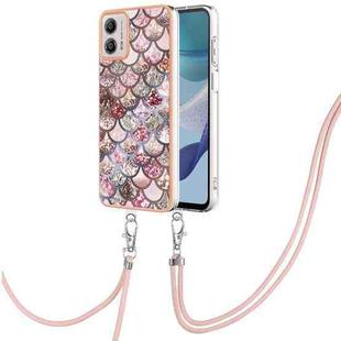 For Motorola Moto G53 5G Electroplating IMD TPU Phone Case with Lanyard(Pink Scales)