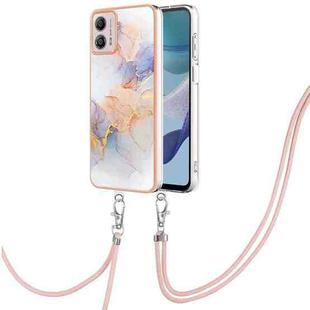 For Motorola Moto G53 5G Electroplating IMD TPU Phone Case with Lanyard(White Marble)