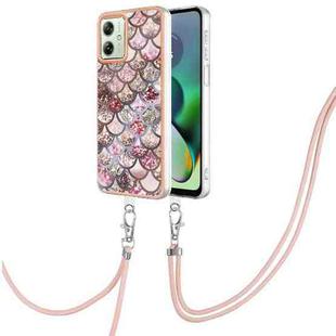 For Motorola Moto G54 Electroplating IMD TPU Phone Case with Lanyard(Pink Scales)