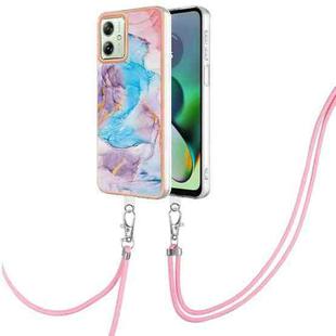 For Motorola Moto G54 Electroplating IMD TPU Phone Case with Lanyard(Blue Marble)