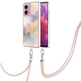 For Motorola Moto G04 4G / G24 4G Electroplating IMD TPU Phone Case with Lanyard(White Marble)