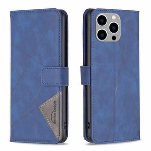 For iPhone 15 Pro Max Magnetic Buckle Rhombus Texture Leather Phone Case(Blue)