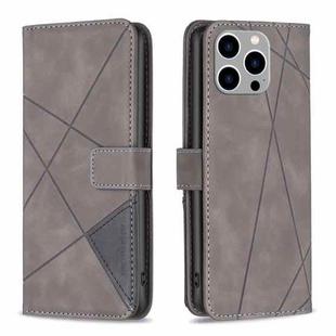 For iPhone 15 Pro Max Magnetic Buckle Rhombus Texture Leather Phone Case(Grey)