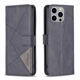 For iPhone 15 Pro Max Magnetic Buckle Rhombus Texture Leather Phone Case(Black)