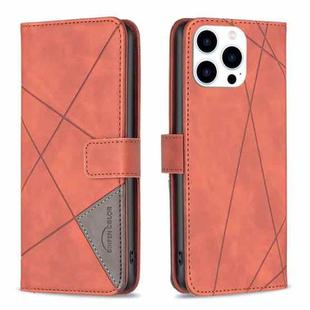 For iPhone 15 Pro Magnetic Buckle Rhombus Texture Leather Phone Case(Brown)