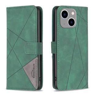 For iPhone 15 Plus Magnetic Buckle Rhombus Texture Leather Phone Case(Green)