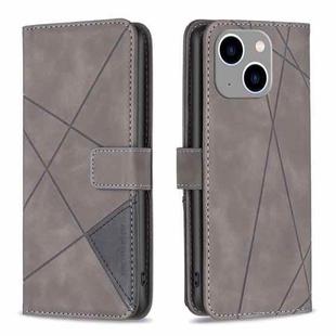 For iPhone 15 Plus Magnetic Buckle Rhombus Texture Leather Phone Case(Grey)