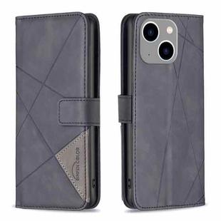 For iPhone 15 Plus Magnetic Buckle Rhombus Texture Leather Phone Case(Black)