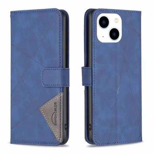 For iPhone 15 Magnetic Buckle Rhombus Texture Leather Phone Case(Blue)