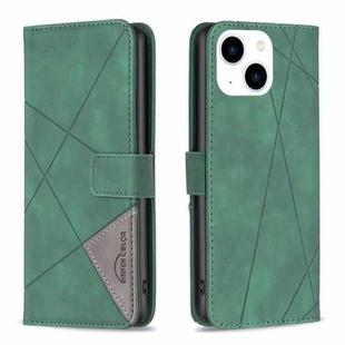 For iPhone 15 Magnetic Buckle Rhombus Texture Leather Phone Case(Green)