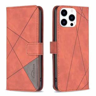 For iPhone 16 Pro Max Magnetic Buckle Rhombus Texture Leather Phone Case(Brown)