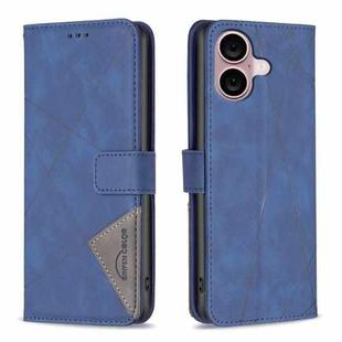 For iPhone 16 Magnetic Buckle Rhombus Texture Leather Phone Case(Blue)