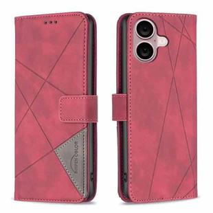 For iPhone 16 Plus Magnetic Buckle Rhombus Texture Leather Phone Case(Red)