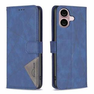 For iPhone 16 Plus Magnetic Buckle Rhombus Texture Leather Phone Case(Blue)
