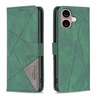 For iPhone 16 Plus Magnetic Buckle Rhombus Texture Leather Phone Case(Green)